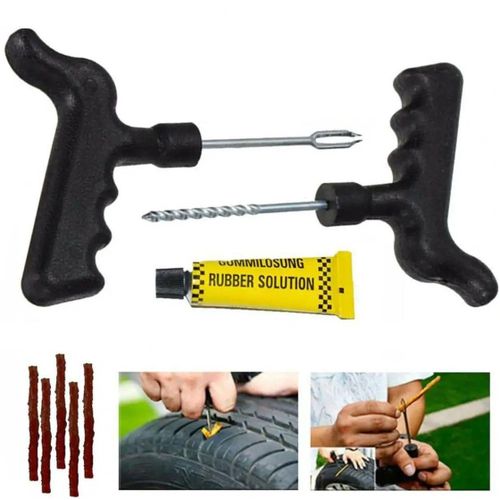 Kit De Réparation De Pneus Tubeless, Mèches Et Outils Inclus Pour Voiture Et Moto, 5 Bandes De Vulcanisation thumbnail 3