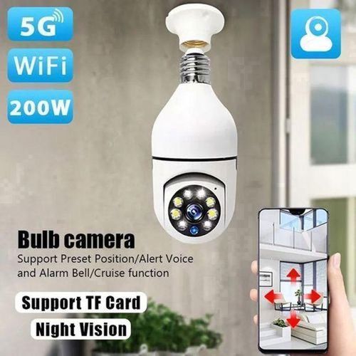 Ampoule Caméra De Surveillance Wifi 360° E27– Vision Nocturne Hd 1080p, Détection De Mouvement Et Audio Bidirectionnel
