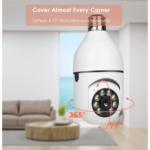 Ampoule Caméra De Surveillance Wifi 360° E27– Vision Nocturne Hd 1080p, Détection De Mouvement et Audio Bidirectionnel thumbnail 4