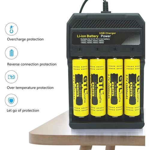 Chargeur De Batterie Li-ion Usb, 4 Emplacements – Universel 3.7v / 4.2v – Charge Rapide 2a