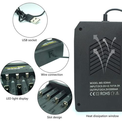 Chargeur De Batterie Li-ion Usb, 4 Emplacements – Universel 3.7v / 4.2v – Charge Rapide 2a thumbnail 3