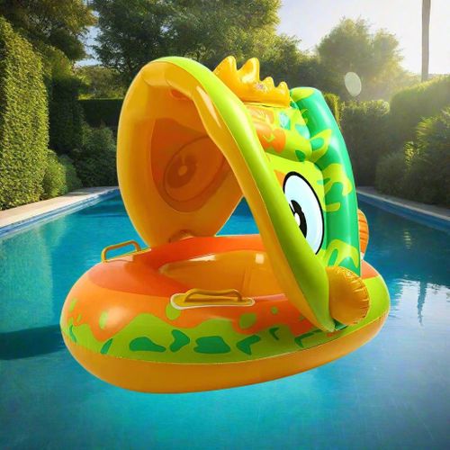 Bouée De Natation Pour Bébé Avec Pare-soleil, Flotteur Gonflable Sécurisé Anti-retournement Pour Piscine & Plage, Vert thumbnail 4