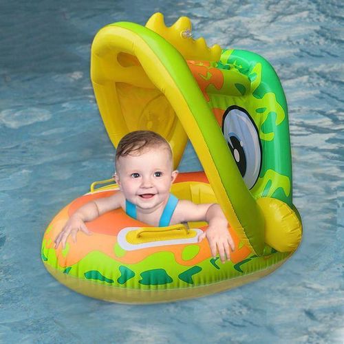 Bouée De Natation Pour Bébé Avec Pare-soleil, Flotteur Gonflable Sécurisé Anti-retournement Pour Piscine & Plage, Vert thumbnail 3
