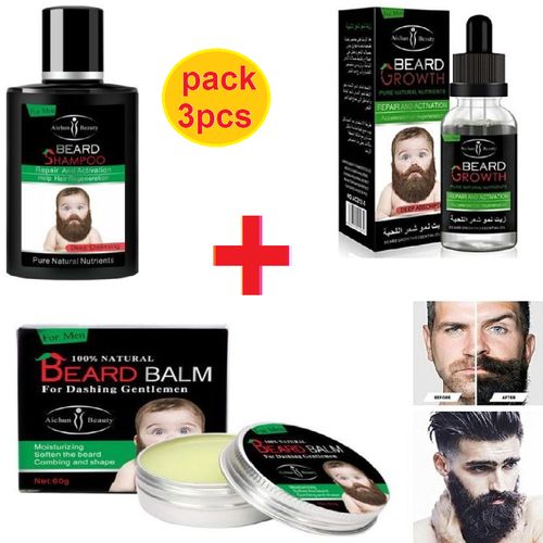 Beard Balm Set De Huile De Croissance De Barbe Et Cheveux Avec Crème Et Shampoing, 3pcs thumbnail 4