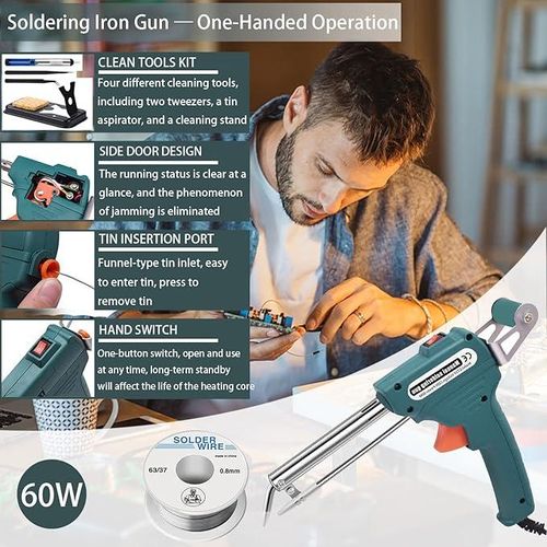 Pistolet À Souder Électronique 60w - Envoi Automatique De Soudure Pour Réparations Et Circuits Imprimés thumbnail 4