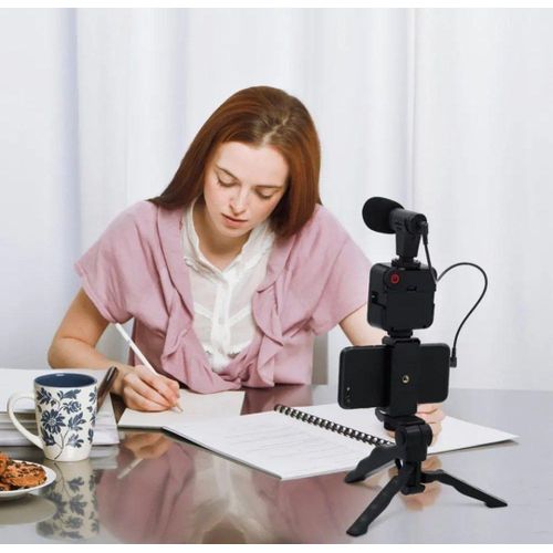 Support De Téléphone Portable Pour Vlogging, Kit Avec Microphone, Lumière Led, Trépied Et Télécommande
