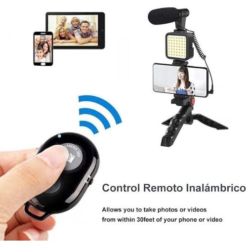 Support De Téléphone Portable Pour Vlogging, Kit Avec Microphone, Lumière Led, Trépied Et Télécommande thumbnail 4