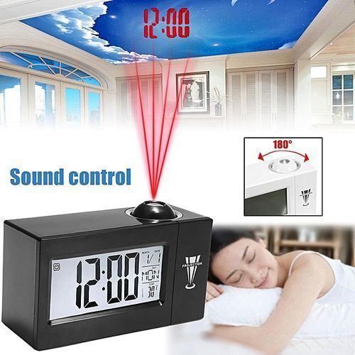 Horloge Numérique Alarme Réveil Lcd Projection Numérique Mur Rétro-éclairage Météo thumbnail 3