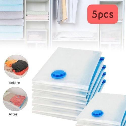 Lot De 5 Sacs De Rangement Sous Vide Avec Pompe À Main, Économiseur Despace Pour Vêtements, Couettes, Et Couvertures thumbnail 4