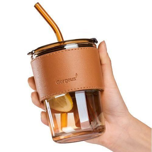 Tasse À Café En Verre Avec Couvercle Bambou Et Paille Réutilisable thumbnail 4