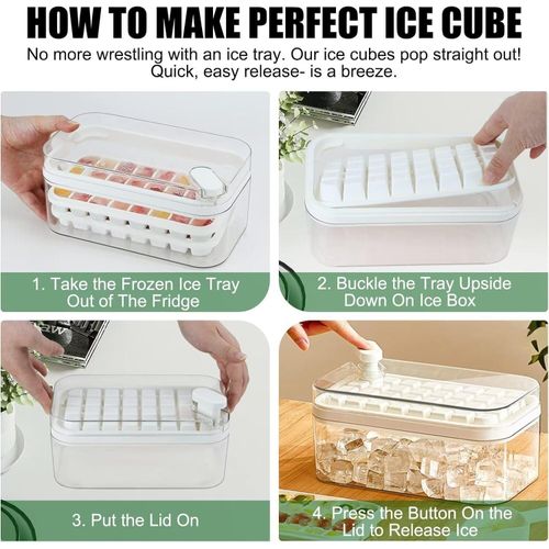 Bacs À Glaçons 64 Cases Avec Couvercle Et Bac De Rangement thumbnail 3