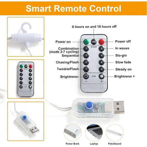 Guirlande Lumineuse Rideau 300 Led – 3x3m, 8 Modes, Usb Et Télécommande, Étanche thumbnail 3