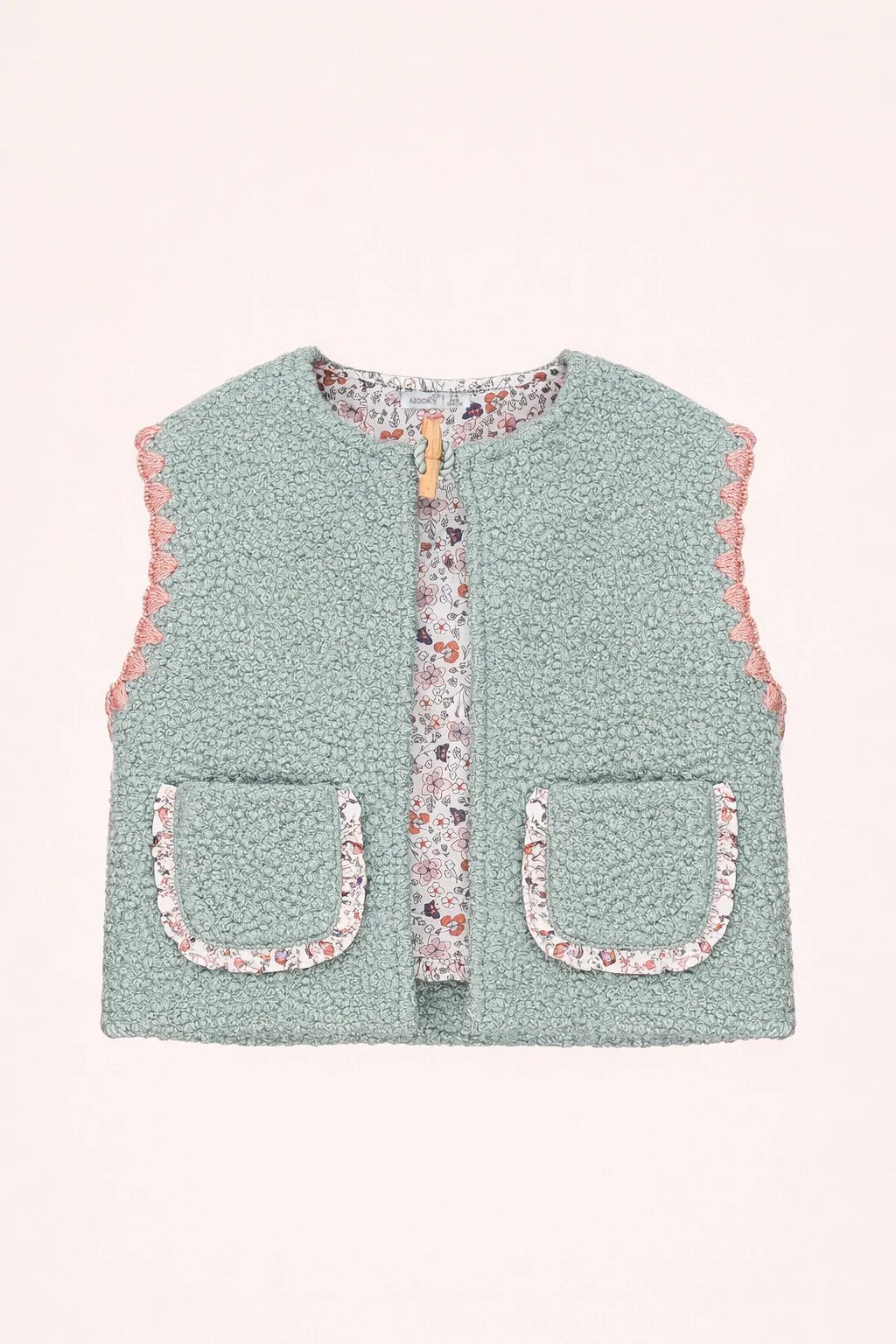 Gilet Bébé Sans Manches En Tissu Bouclette – Doublure Fleurie thumbnail 1