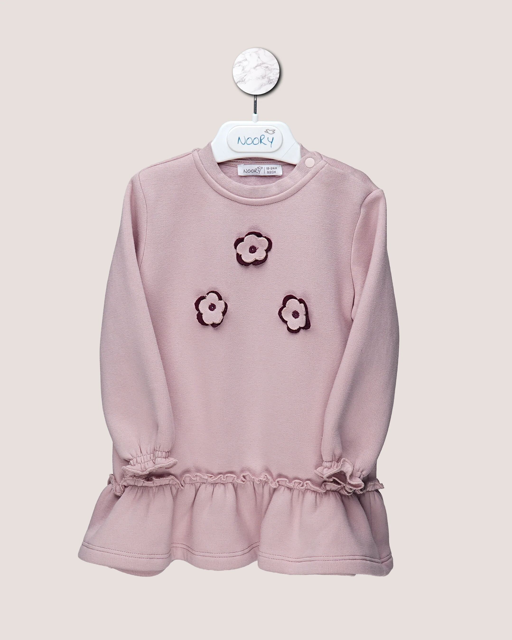 Robe Bébé Fille En Molleton – Détails Fleurs Brodées