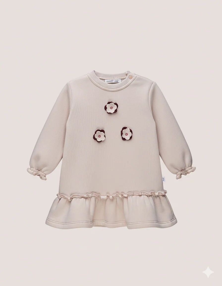 Robe Bébé Fille En Molleton – Détails Fleurs Brodées