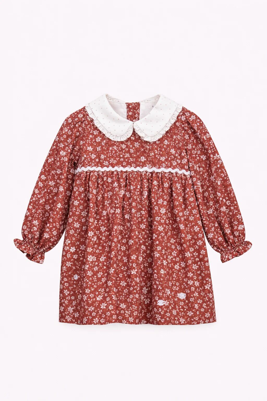 Robe Fleurie Rouge Brique Pour Bébé Fille – Style Champêtre Et Confort thumbnail 1