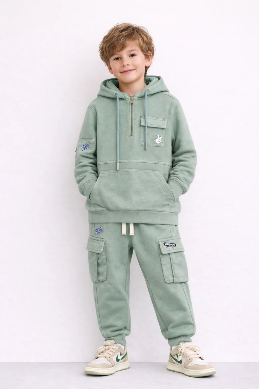 Pantalon Jogger Enfant Style Cargo – Vert Sauge thumbnail 3
