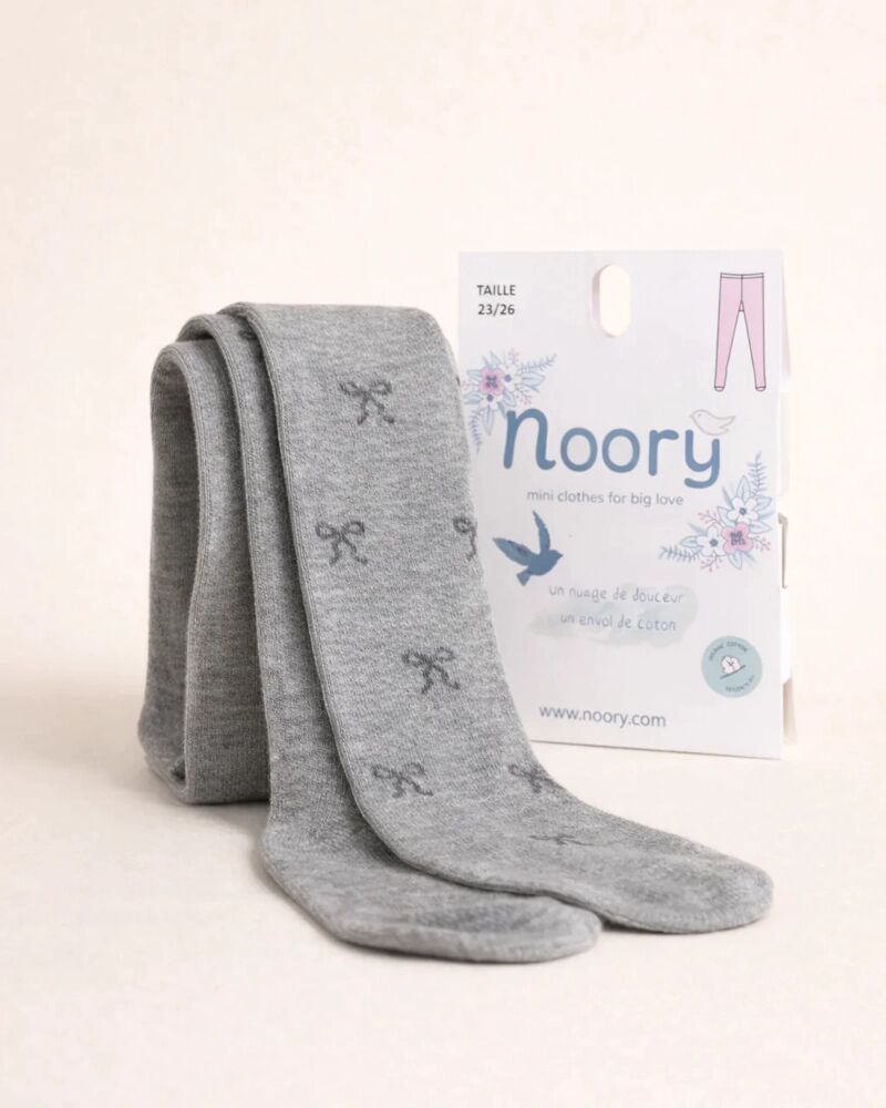 Collant Enfant En Coton Organic Motif Nœuds – Gris Clair
