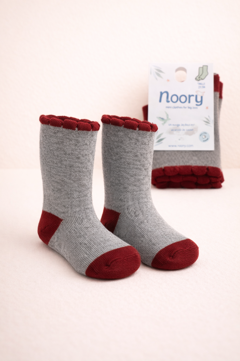 Chaussettes Enfant En Coton Organic Style Doux – Gris & Bordeaux