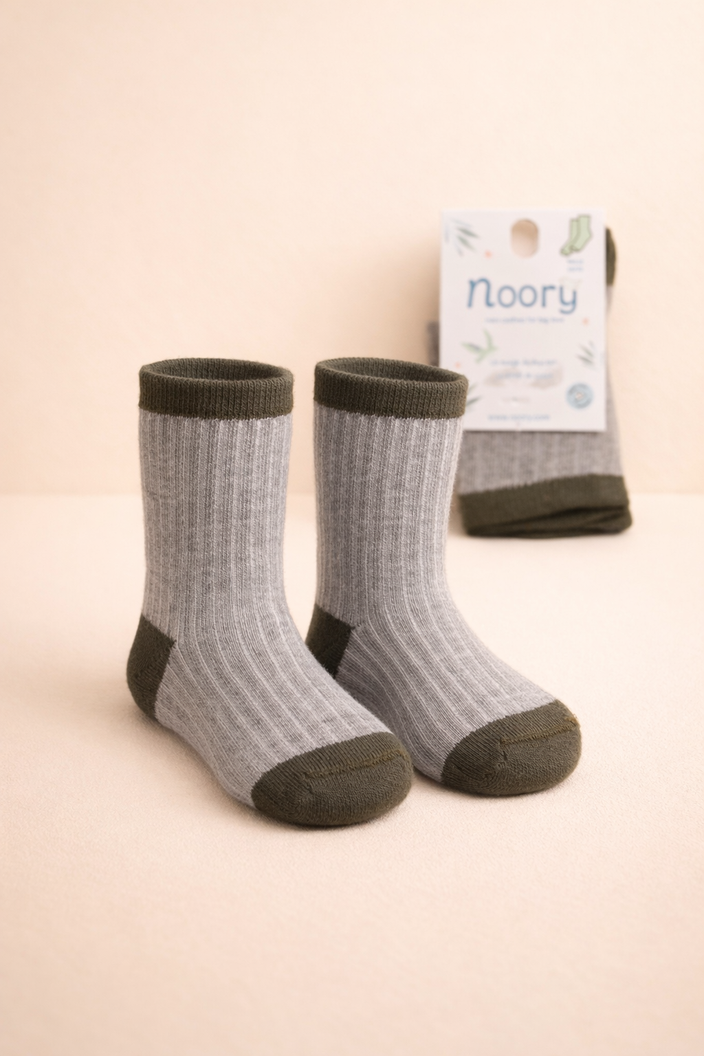 Chaussettes Enfant En Coton Organic Confort Quotidien – Gris & Vert Olive
