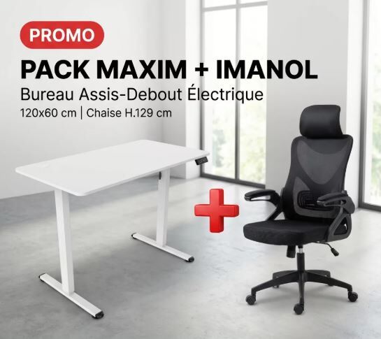Pack Imanol + Maxim Bureau Assis-debout Électrique Blanc