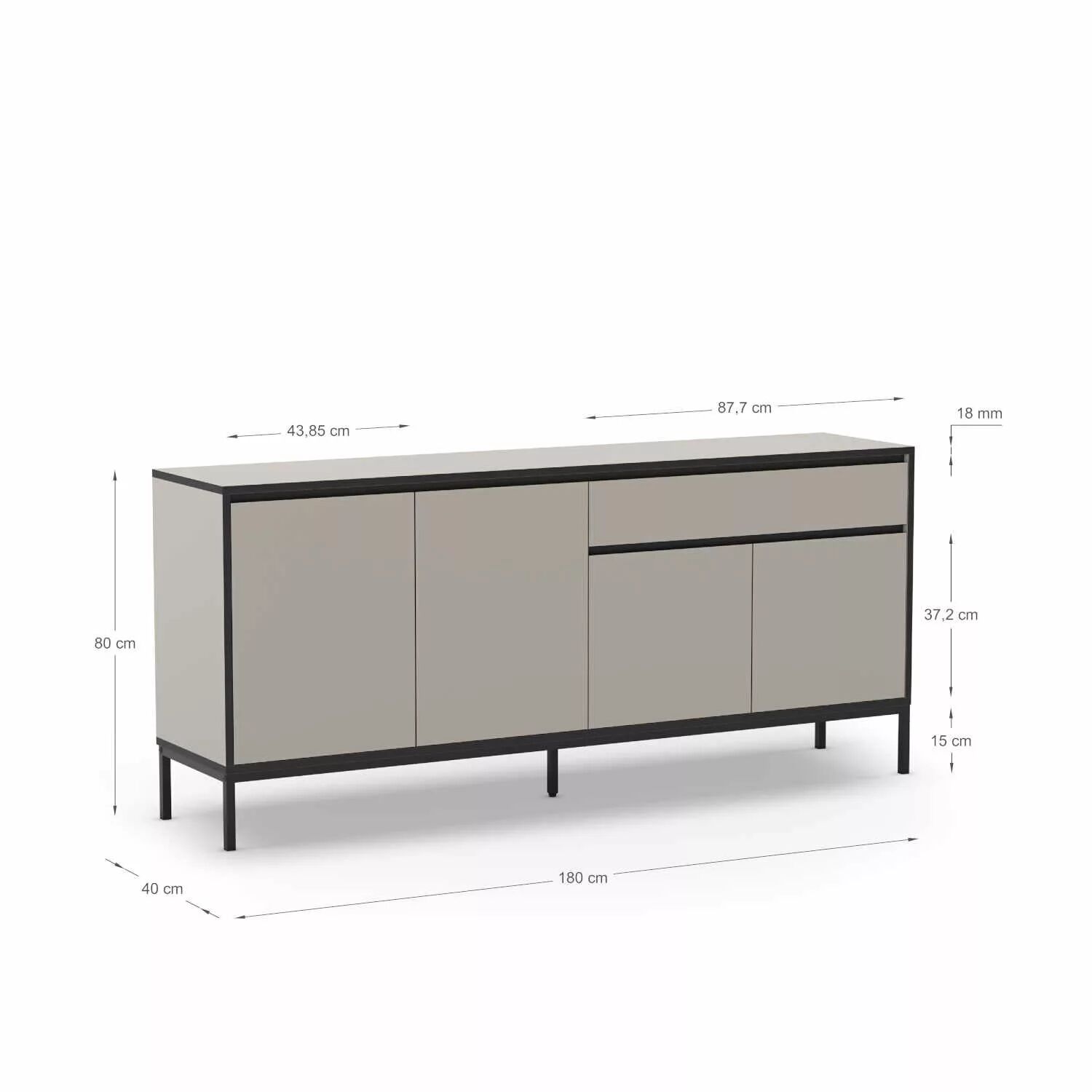Lorenza Buffet Avec 4 Portes Et 1 Tiroir 180 Cm - Taupe thumbnail 4