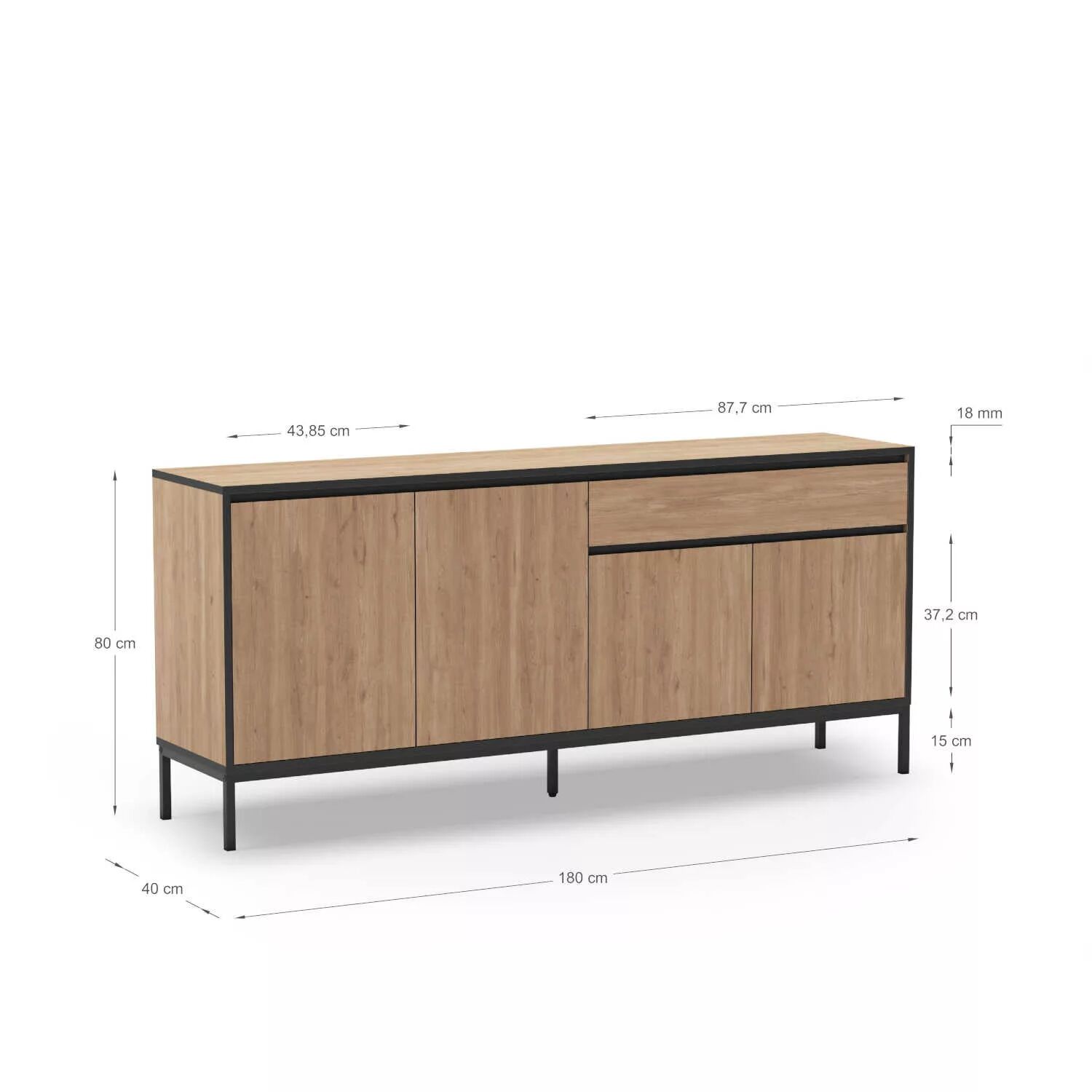 Lorenza Buffet Avec 4 Portes Et 1 Tiroir 180 Cm - Chêne