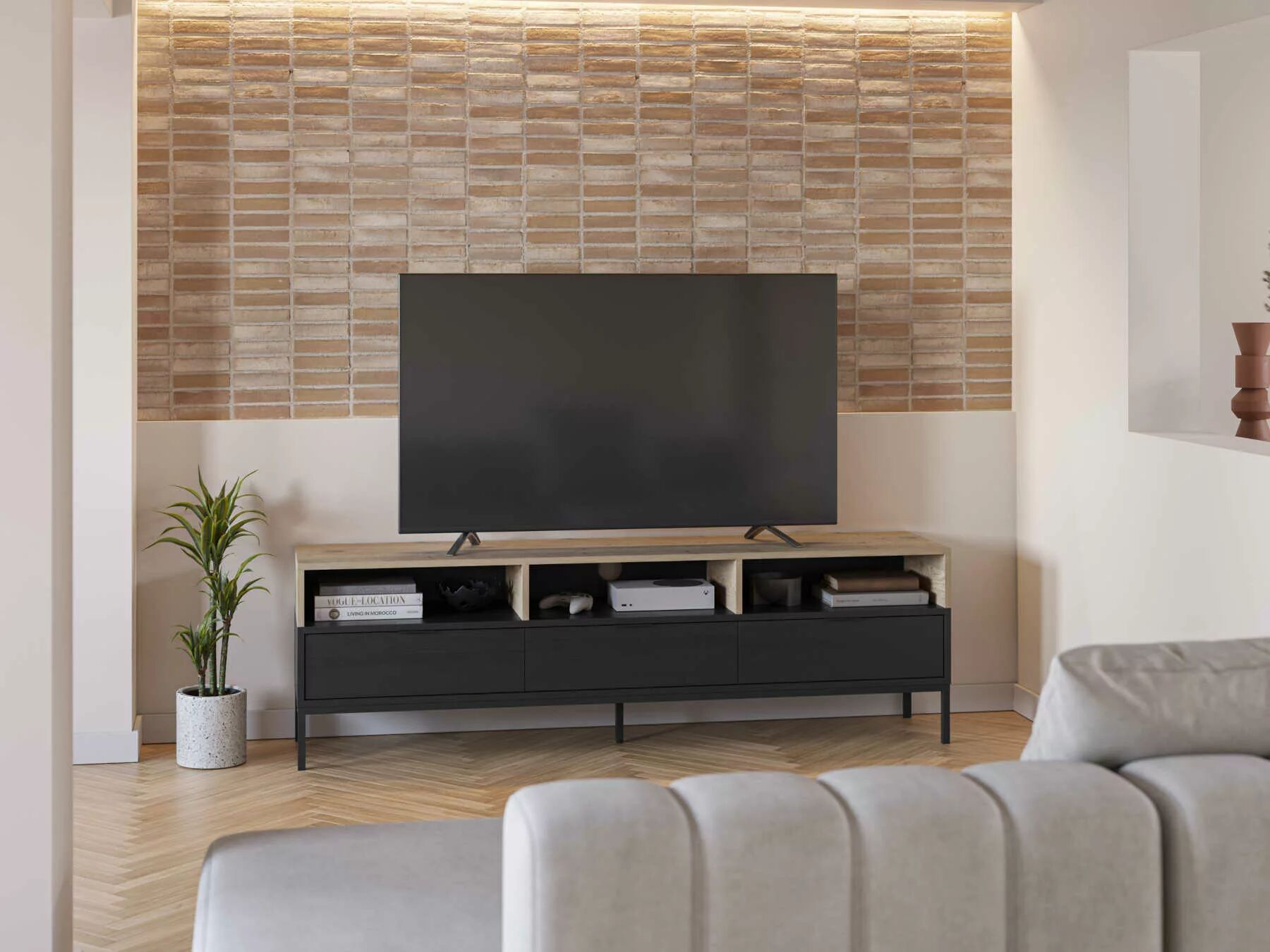 Marion Meuble Tv Avec 3 Tiroirs Et 3 Niches 180 Cm