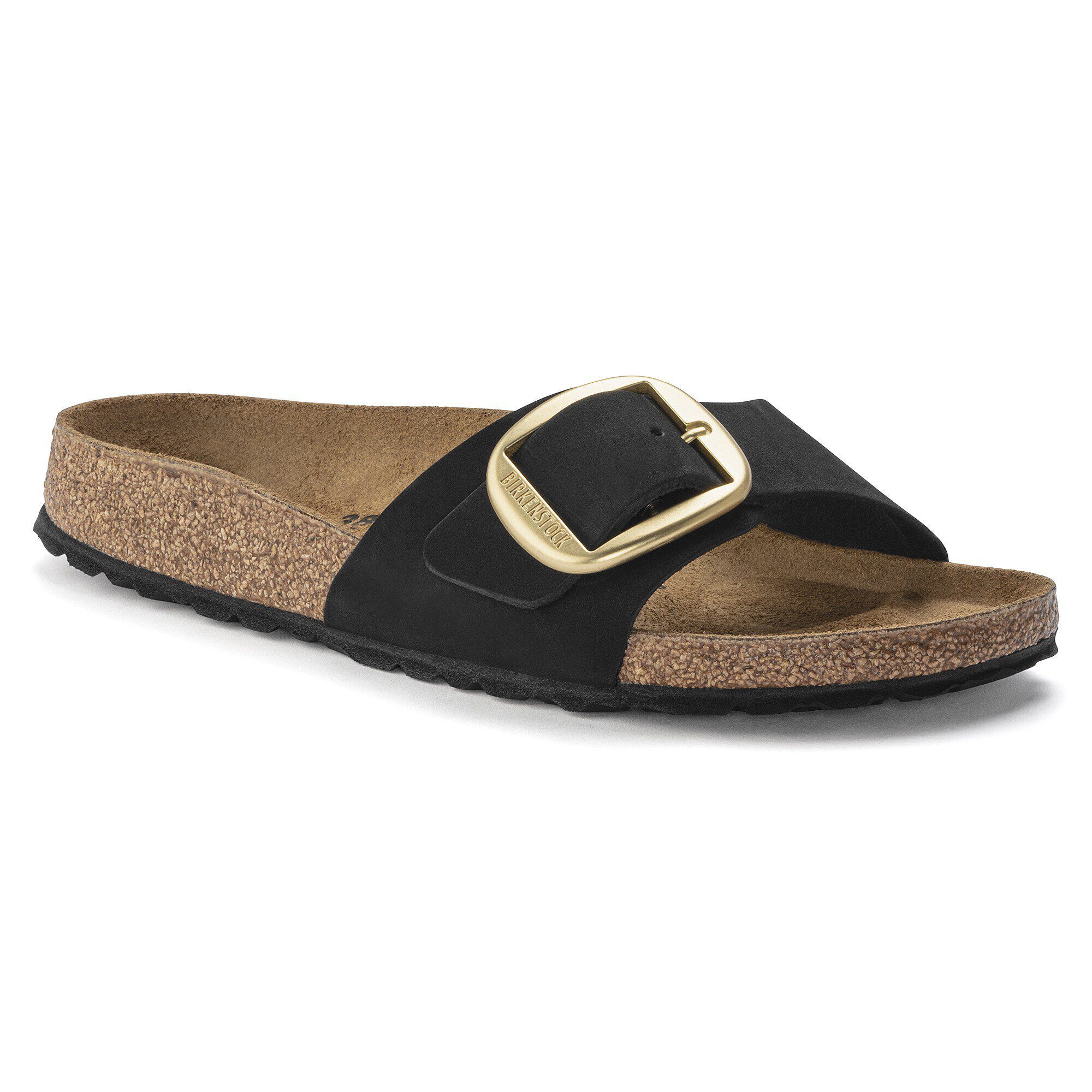 Madrid Big Buckle Nubuck Leather Black Narrow
