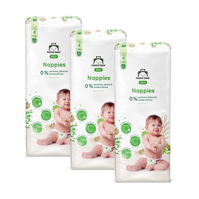 Mama Bear Couches Bébé Écologiques Ultra Absorbantes Taille 4 (7-14 Kg) (48 Couches X 3)