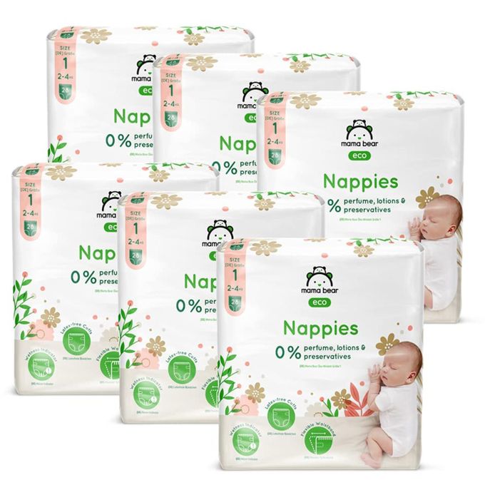 Mama Bear Couches Bébé Écologiques Ultra Absorbantes Taille 1 (2-4 Kg) (28 Couches X 6)