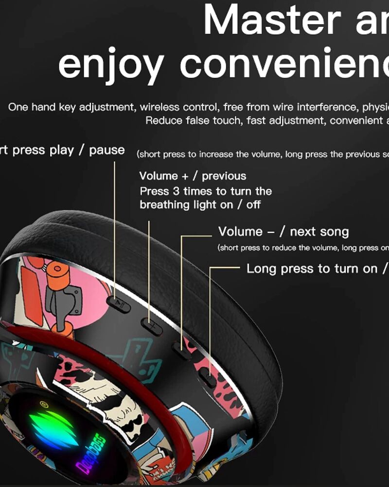 Casque Bandeau Sans Fil Rgb R9 – Bluetooth Avec Éclairage Led thumbnail 3