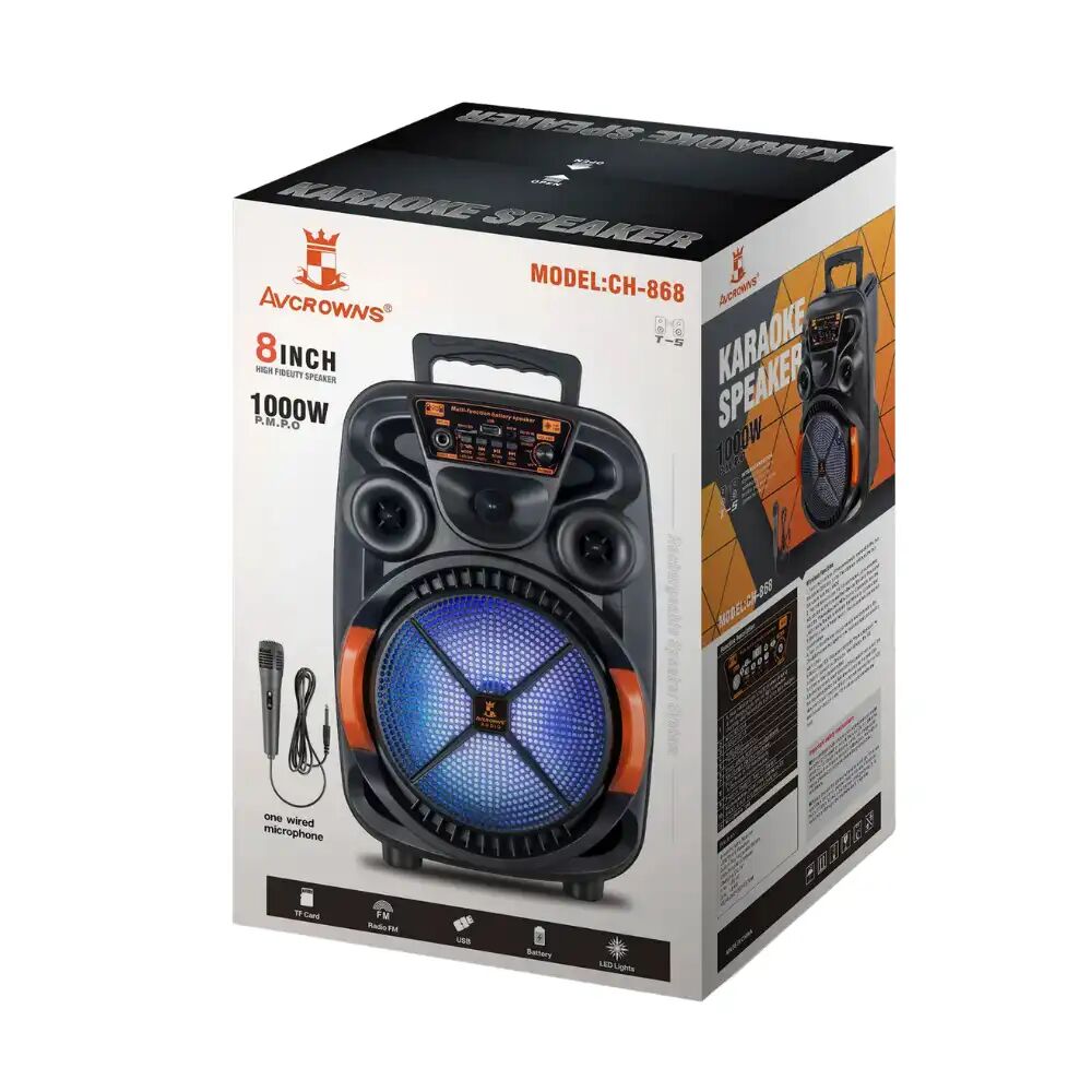 Enceinte Karaoké Bluetooth 1000w Ch-868 – Haut-parleur Portable Avec Micro Intégré