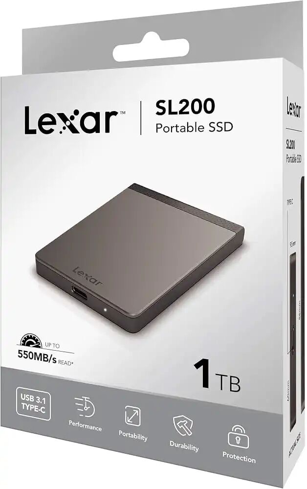 Lexar Sl200 1to Ssd Externe Portable – Usb Type-c – 550 Mo/s Lecture, 400 Mo/s Écriture