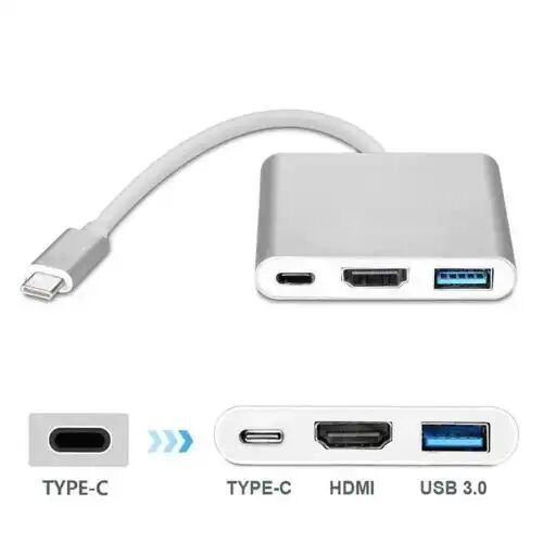 Adaptateur Type-c Vers Hd Avec Sortie 4k, Convertisseur Multi-port Usb-c Vers Hdtv 3-en-1