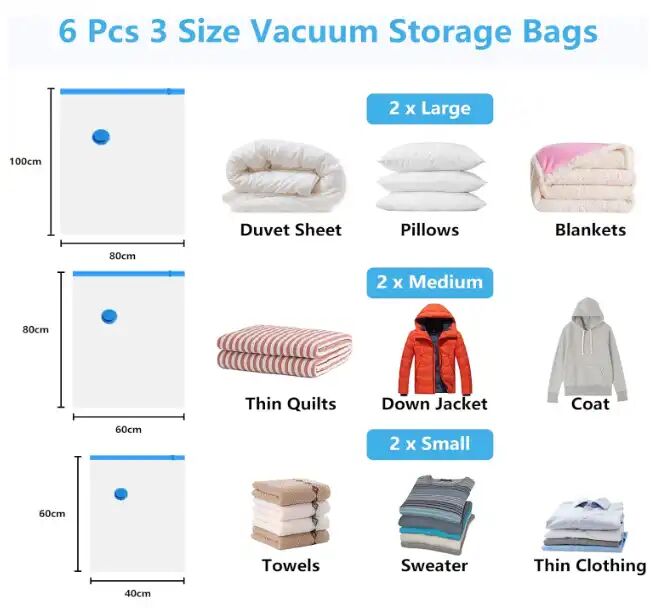 Sacs De Rangement Sous Vide – Pack De 9 Pour Vêtements, Couettes Et Literie Avec Pompe Incluse