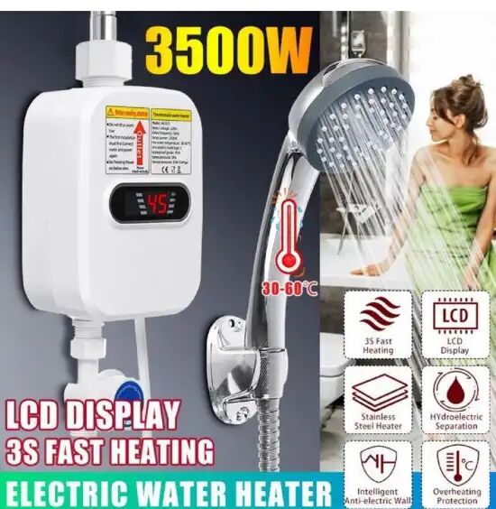 Mini Chauffe-eau Électrique Sans Réservoir – 3500w – Eau Chaude Instantanée – Robinet Avec Écran Numérique