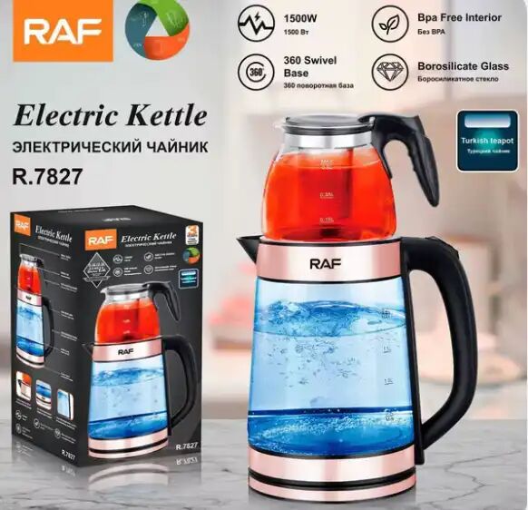 Bouilloire Électrique Raf À Double Pot En Verre – Théière Électrique  – (0.5l + 2.2l)