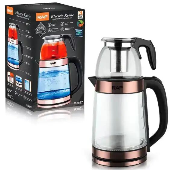 Bouilloire Électrique Raf À Double Pot En Verre – Théière Électrique  – (0.5l + 2.2l)