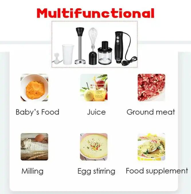 Mélangeur Électrique 4 En 1 – Mixeur À 2 Vitesses – Batteur, Broyeur De Jus Et Hachoir Multifonction thumbnail 4