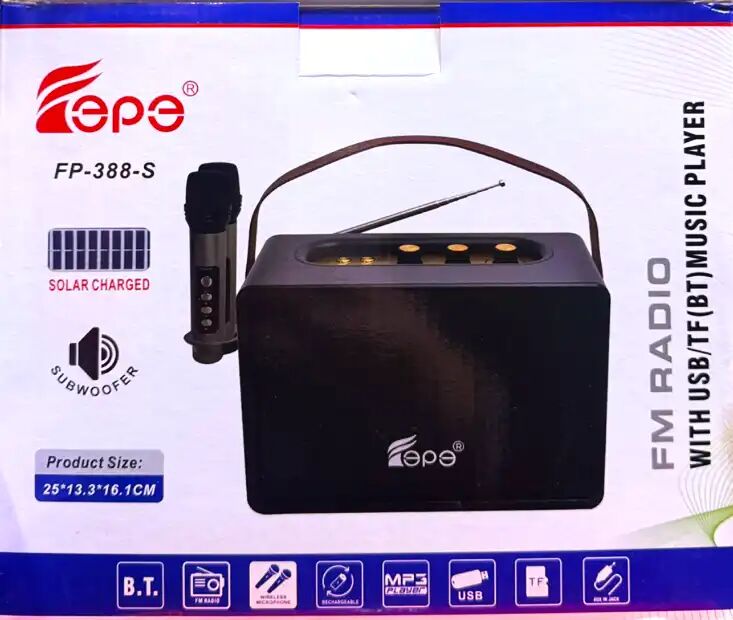 Enceinte Portable Solaire Kepe Fp-388-s Bluetooth Avec Radio Fm & Batterie Rechargeable