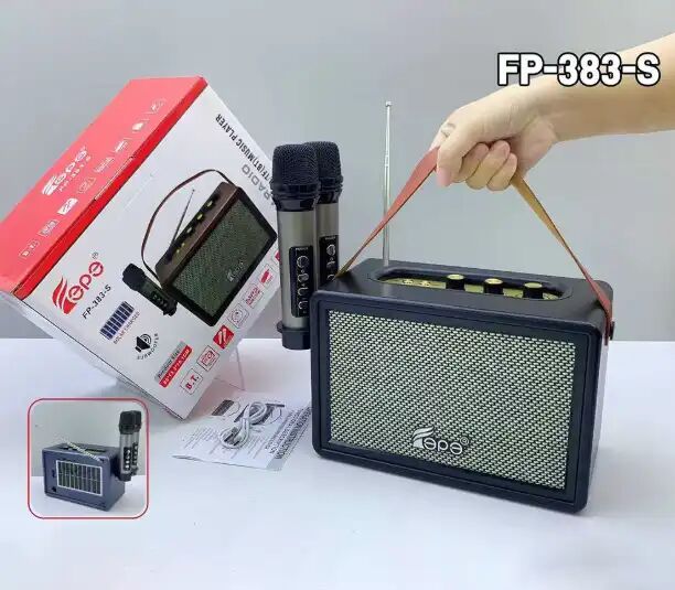 Fp-530-s Haut-parleur Sans Fil Rétro Bluetooth 4 Pouces Avec Woofer, Radio Fm & Panneau Solaire