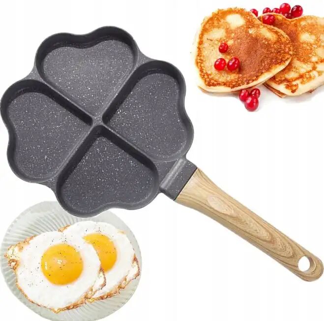 Poêle À Crêpes Et Œufs 4 Trous En Forme De Cœur – Antiadhésive – Compatible Gaz & Induction