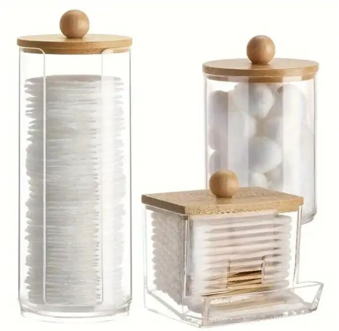 Ensemble De 3 Pots Porte-coton-tiges Transparent – Rangement Salle De Bain thumbnail 1