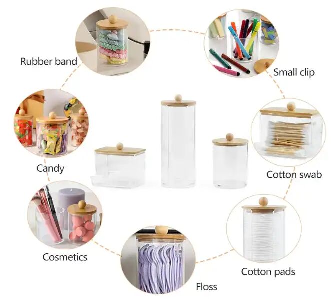 Ensemble De 3 Pots Porte-coton-tiges Transparent – Rangement Salle De Bain thumbnail 3