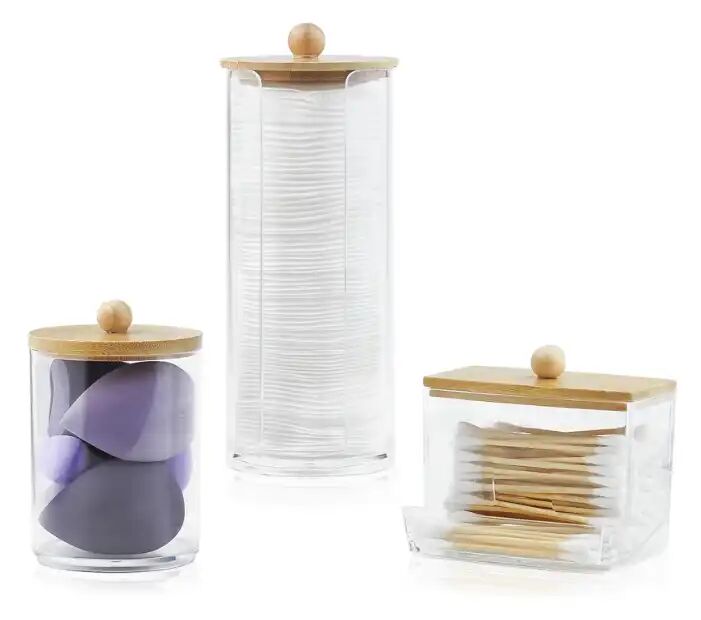 Ensemble De 3 Pots Porte-coton-tiges Transparent – Rangement Salle De Bain thumbnail 4