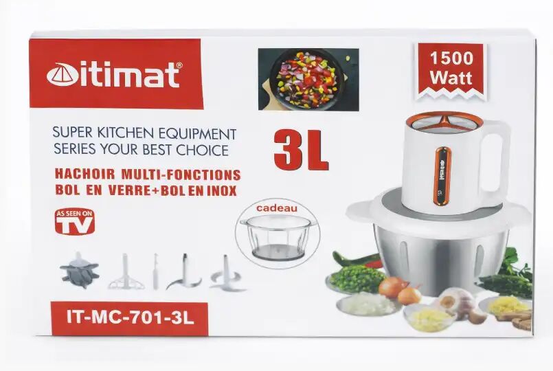 Hachoir Électrique Multifonction 1500w – Bol 3l Pour Viande, Légumes Et Fruits