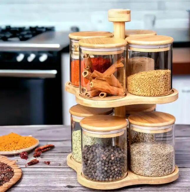 Set De Bocaux Rotatifs En Verre Borosilicate – Élégance Et Organisation Pour La Cuisine thumbnail 2