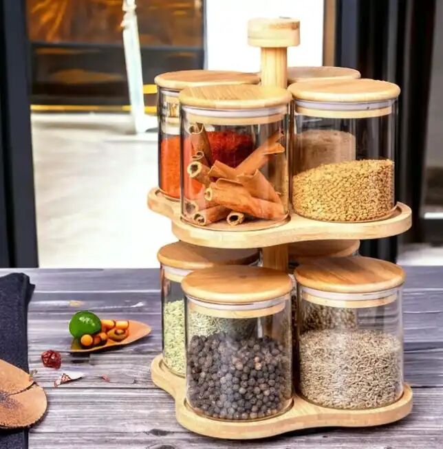 Set De Bocaux Rotatifs En Verre Borosilicate – Élégance Et Organisation Pour La Cuisine thumbnail 3