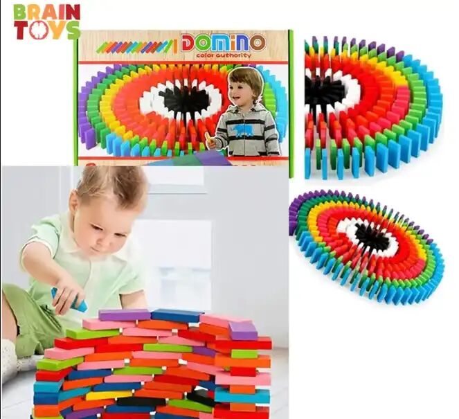 Domino En Bois Coloré – 200 Pièces – Jeu Éducatif De Logique Et D’apprentissage Pour Enfants thumbnail 4
